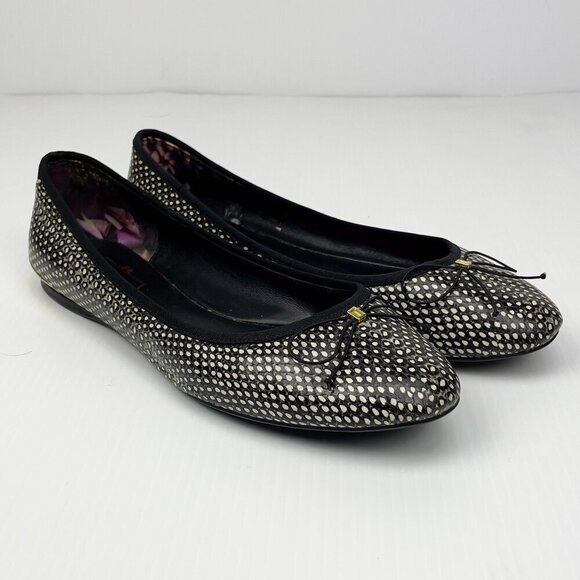 Ted Baker London balletcore bow IMME Textile leather black whiteballet flats s41 - Picture 2 of 9